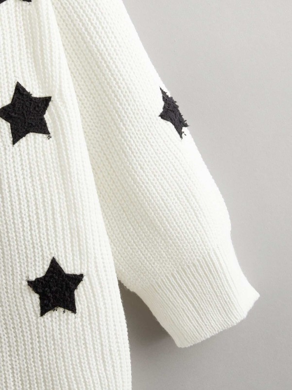 SHEIN Plus Star Embroidered Raglan Sleeve Cardigan