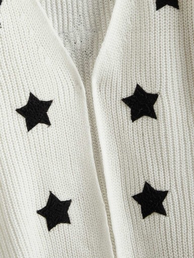 SHEIN Plus Star Embroidered Raglan Sleeve Cardigan