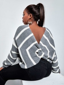 SHEIN Plus Striped Twist Back Sweater