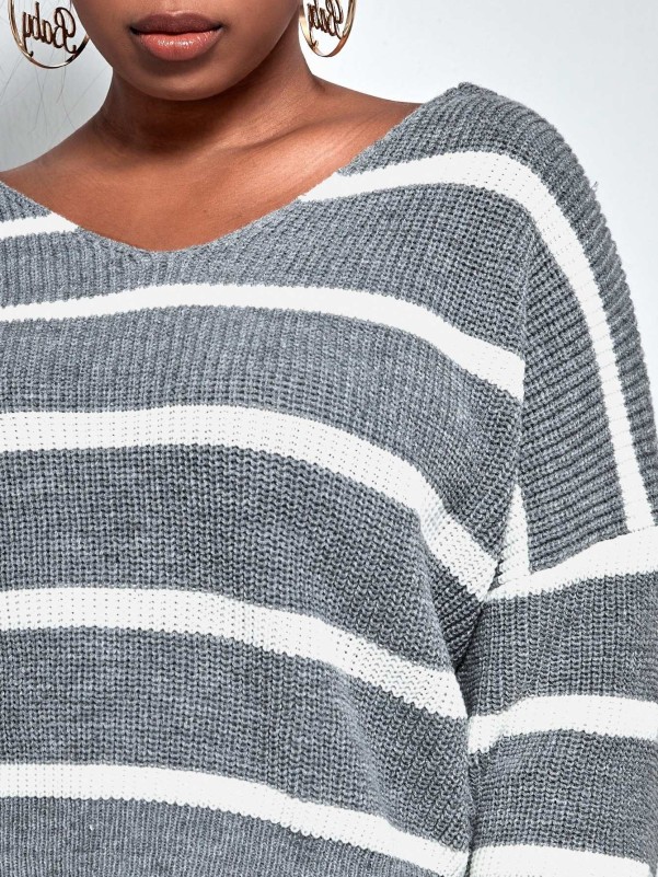 SHEIN Plus Striped Twist Back Sweater