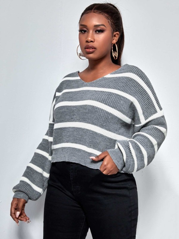 SHEIN Plus Striped Twist Back Sweater