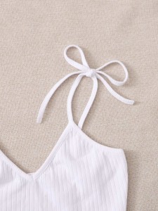 SHEIN Plus Tie Shoulder Rib-knit Crop Cami Top