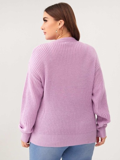 SHEIN Plus V-neck Lace Up Detail Cable Knit Sweater