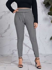 SHEIN Plus Wide Waistband Buffalo Plaid Leggings