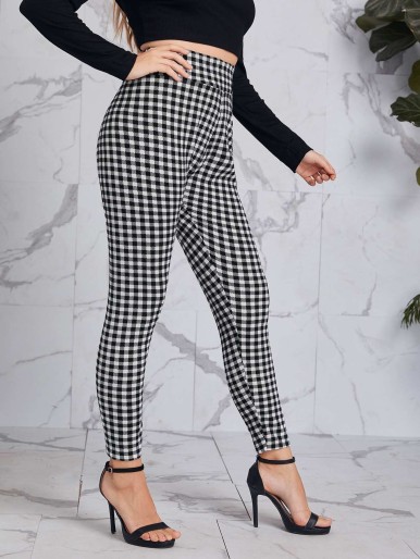 SHEIN Plus Wide Waistband Buffalo Plaid Leggings