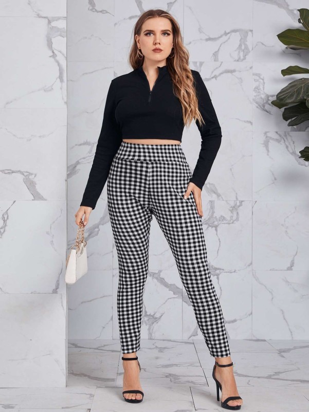 SHEIN Plus Wide Waistband Buffalo Plaid Leggings