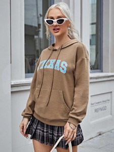 SHEIN Pouch Pocket Letter Graphic Hoodie