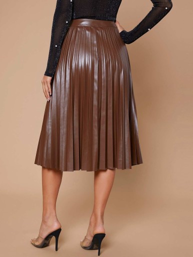 SHEIN PU Leather Pleated Skirt