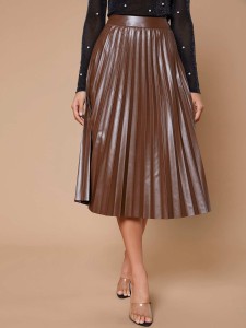 SHEIN PU Leather Pleated Skirt