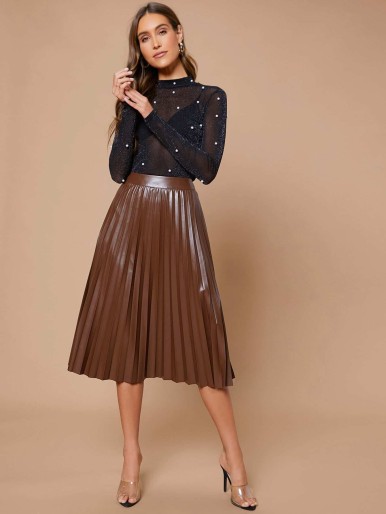 SHEIN PU Leather Pleated Skirt