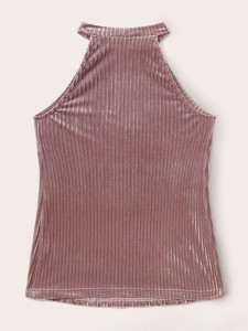 SHEIN Ribbed Velvet Halter Top