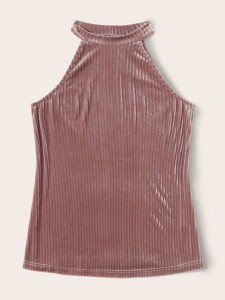 SHEIN Ribbed Velvet Halter Top