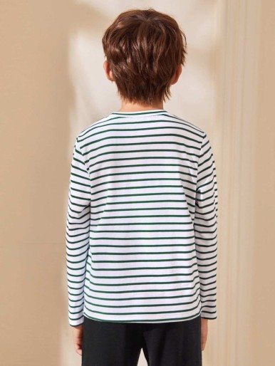 Boys' striped stitched pocket T-shirt