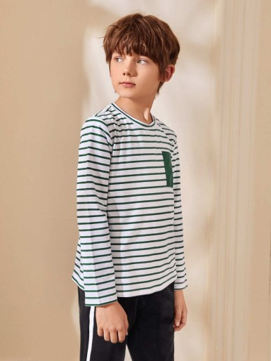 Boys' striped stitched pocket T-shirt