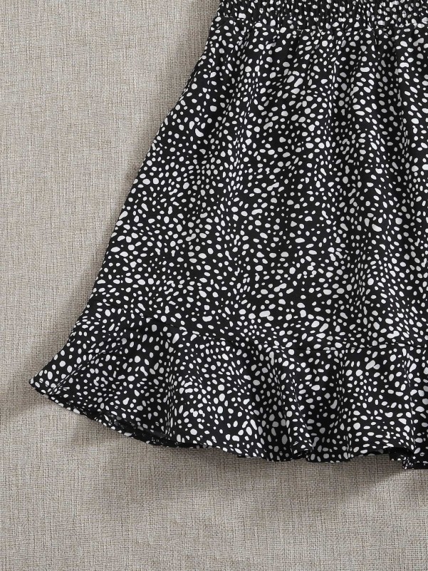 SHEIN Ruffle Trim Tube Top & Allover Print Skirt Set
