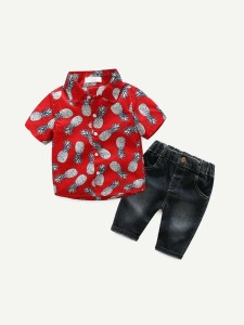 Toddler Boys Pineapple Print Shirt With Pants