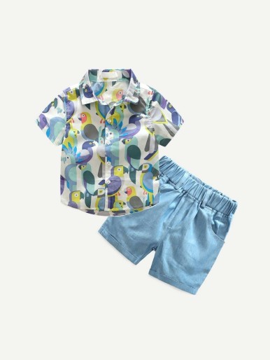 Toddler Boys Birds Print Shirt With Shorts