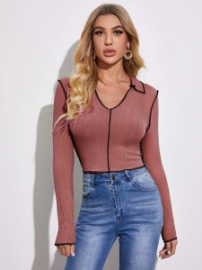 SHEIN Seam Front Notch Neck Tee