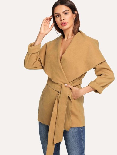 SHEIN Self Belted Waterfall Collar Coat