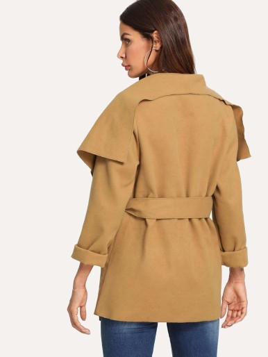 SHEIN Self Belted Waterfall Collar Coat