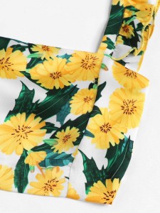 Sunflower Print Ruffle Strap Top & Shorts Set