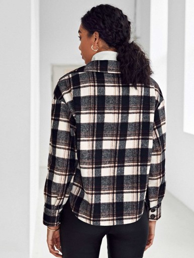 SHEIN Single Breasted Flap Detail Plaid Coat