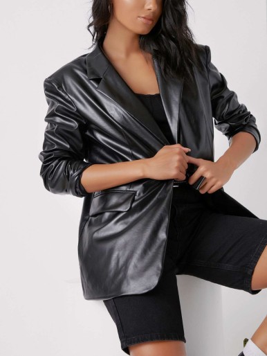 SHEIN Single Breasted PU Leather Blazer