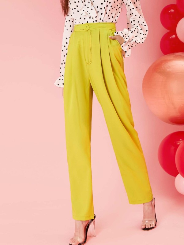 SHEIN Slant Pocket Fold Pleated Front Pants