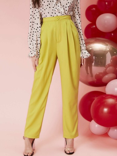 SHEIN Slant Pocket Fold Pleated Front Pants