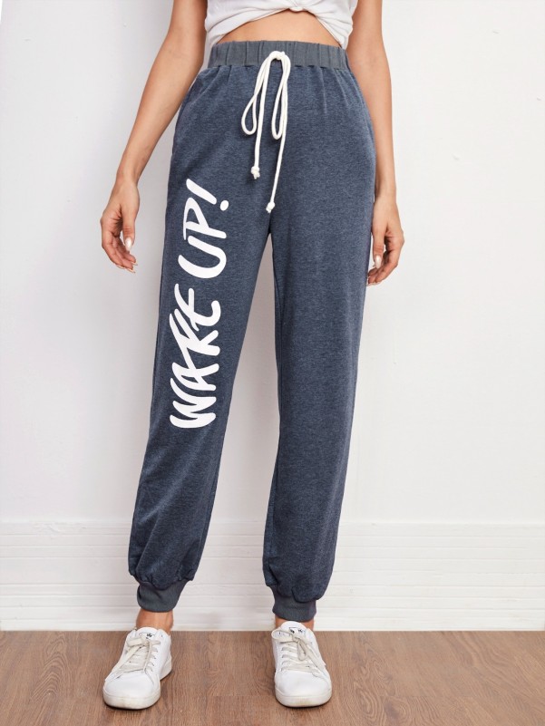 SHEIN Slogan Graphic Knot Front Sweatpants