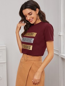 SHEIN Slogan Graphic Metallic Panel Tee