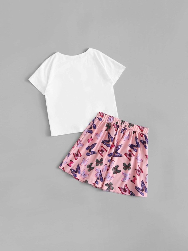 Girls Butterfly Print Top & Skirt Set