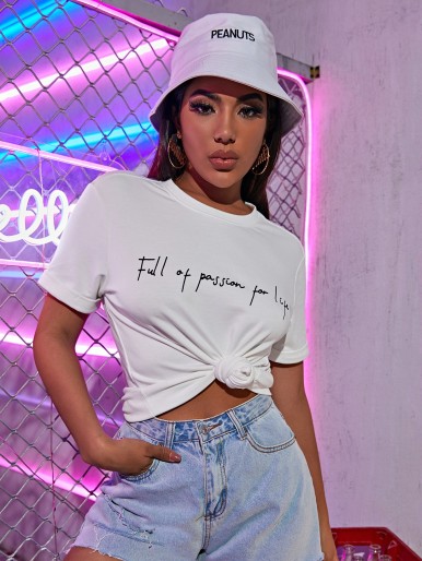 SHEIN Slogan Graphic Top