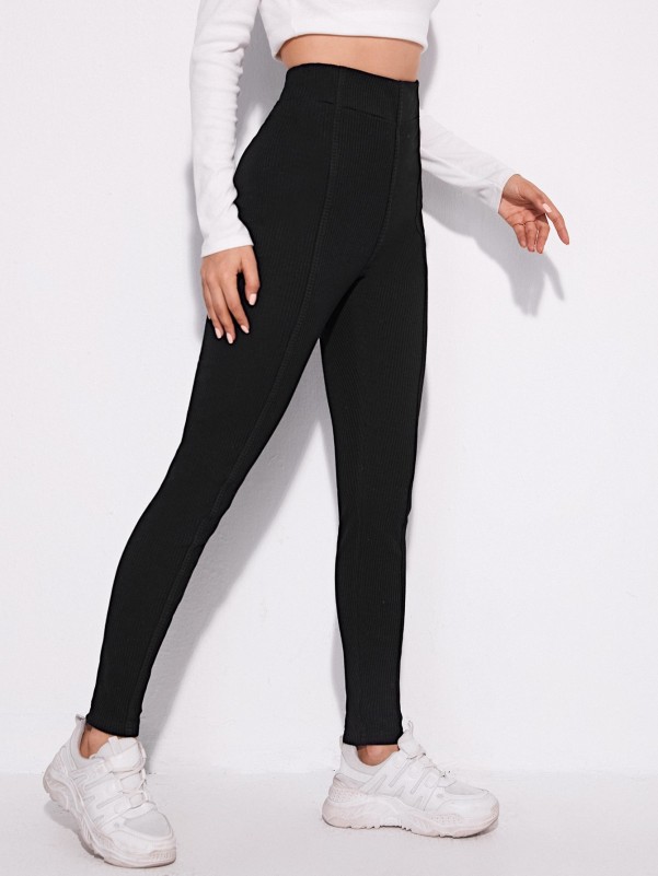 SHEIN Solid Rib Knit Leggings