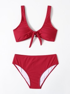 SHEIN Solid Tie Front Bikini Swimsuit