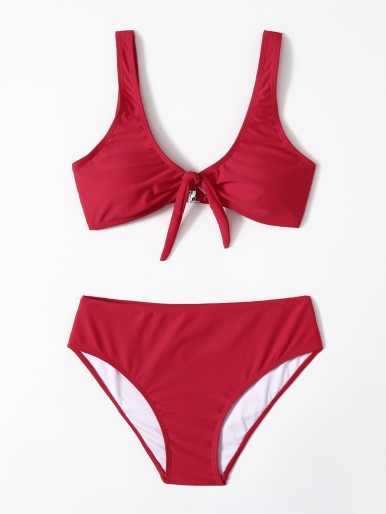 SHEIN Solid Tie Front Bikini Swimsuit