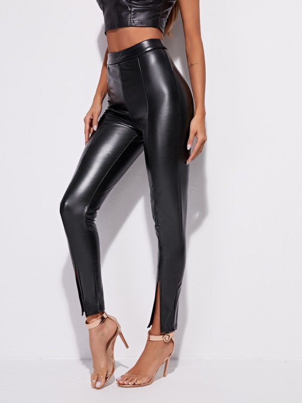 SHEIN Split Hem PU Leather Leggings