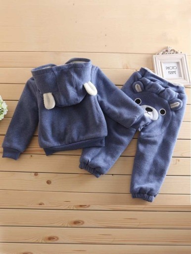 Toddler Boys Beer Embroidered Hooded Top With Pants