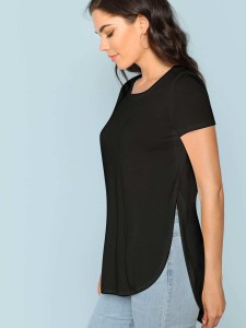 Solid Slit Curved Hem Top