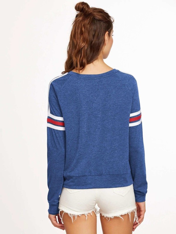 Heathered Varsity Striped Raglan Sleeve Pullover