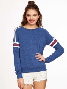 Heathered Varsity Striped Raglan Sleeve Pullover