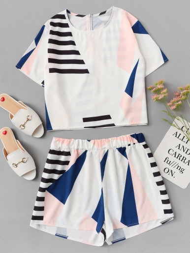 Plus Graphic Print Zip Back Two-piece Outfit