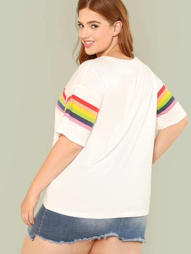 Plus Drop Shoulder Longline Striped T-shirt