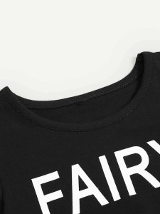 Toddler Girls Letter Print Contrast Mesh Tee