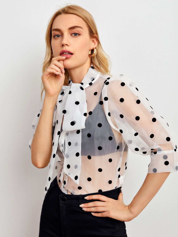 SHEIN Sheer Polka Dot elegante Top