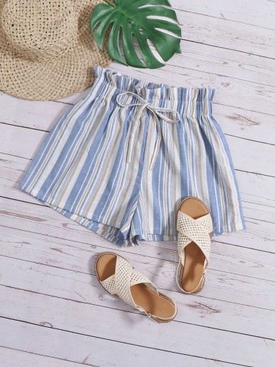 SHEIN Tied Paperbag Waist Striped Shorts