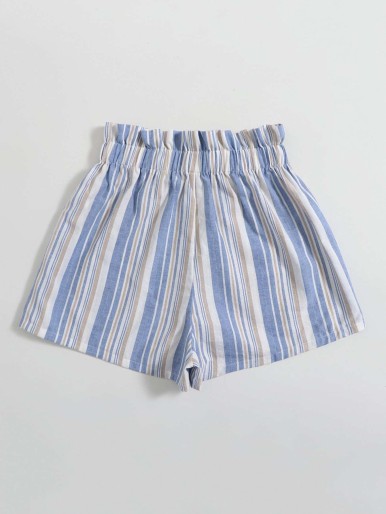 SHEIN Tied Paperbag Waist Striped Shorts