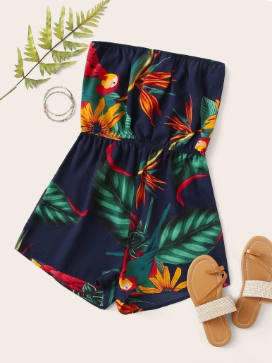 SHEIN Tropical Print Tube Romper