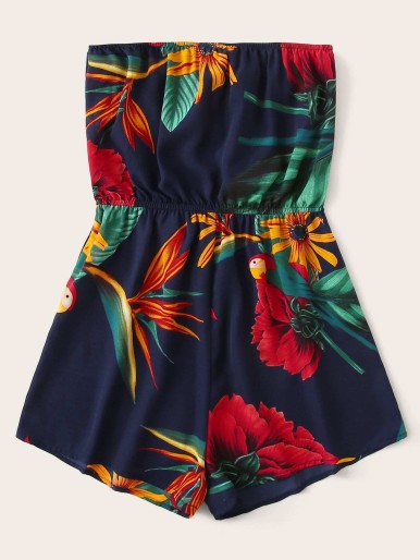 SHEIN Tropical Print Tube Romper