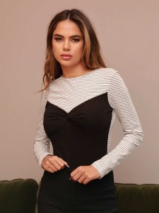 SHEIN Twist Detail Striped Tee